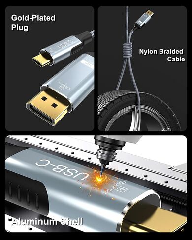 كابل USB C إلى DisplayPort 2.1 16K@30 هرتز 8K@120 هرتز 40 جيجابت في الثانية من النوع C إلى DisplayPort سلك Thunderbolt 3/4/5 متوافق مع iPhone 17/16 Pro Max وGalaxy S25 وMacBook Pro/Air وiPad وXPS و6.6FT in Kuwait