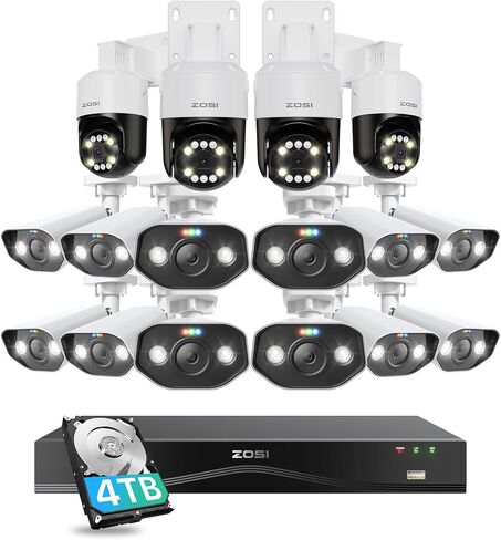 ZOSI 4K 8MP 16CH PoE Security Camera System with AI Human Face Vehicle Detect, 4K 16 Port 32CH H.265+ PoE NVR with 4TB, 16 X 8MP 4K Bullet Dome PoE IP Cameras, 2-Way Audio, 5X Digital Zoom in Saudi Arabia