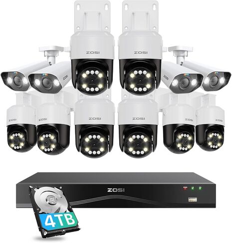 ZOSI 4K 8MP 16CH PoE Security Camera System with AI Human Face Vehicle Detect, 4K 16 Port 32CH H.265+ PoE NVR with 4TB, 16 X 8MP 4K Bullet Dome PoE IP Cameras, 2-Way Audio, 5X Digital Zoom in Saudi Arabia