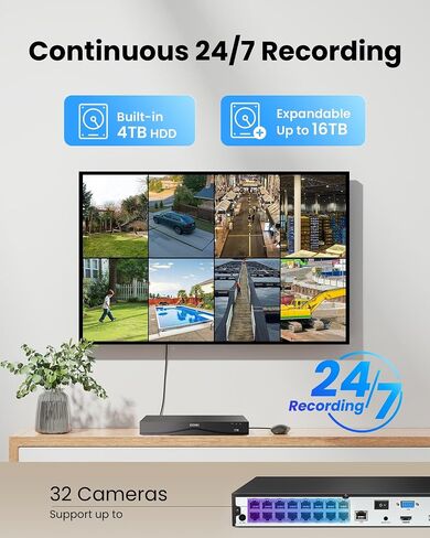 ZOSI 4K 8MP 16CH PoE Security Camera System with AI Human Face Vehicle Detect, 4K 16 Port 32CH H.265+ PoE NVR with 4TB, 16 X 8MP 4K Bullet Dome PoE IP Cameras, 2-Way Audio, 5X Digital Zoom in Saudi Arabia