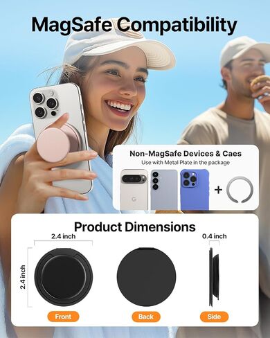 Sinjimoru لمقبض هاتف MagSafe - تثبيت مغناطيسي 3000 جيجا، مريح من السيليكون الناعم، لوحة معدنية متضمنة، iPhone 17/16/15/14/13، حامل حلقي M-Tap Tok أسود in Kuwait