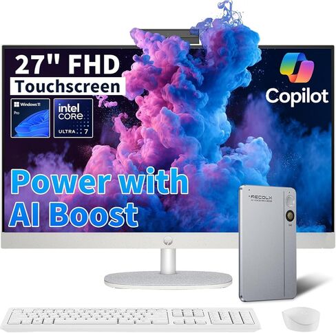 كمبيوتر مكتبي HP الكل في واحد مقاس 27 بوصة - شاشة لمس FHD | Intel Ultra 7‑155U | شاشة معززة بالذكاء الاصطناعي، تسجيل دخول بالوجه | كاميرا منبثقة للخصوصية | Win 11 Pro، مسجل صوت RECOLX AI | 32 جيجابايت DDR5 + 1 تيرابايت SSD in Kuwait