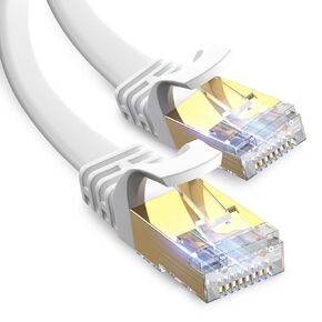 Cat 8 Ethernet Cable 15 ft Flat White, 40Gbps 2000MHz High Speed LAN Internet Network Cord, SFTP Shielded RJ45 Connector for PC, Laptops, Router, Modem, Servers, Gaming, TV, and More in Kuwait