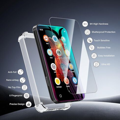 Case and Tempered Glass Screen Protector for innioasis G1 G3 MP3 Player 2 in 1 Set，TPU Clear Cover,Anti Scratch Shock Absorption 9H Hardness, HD Clear, 2 Pack in Saudi Arabia