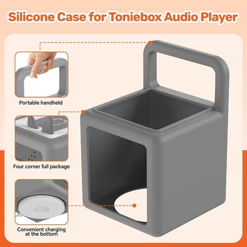 حافظة من السيليكون لمشغل الصوت Toniebox، غطاء واقٍ مقاوم للصدمات ومضاد للانزلاق لمشغل الصوت Toniebox، غلاف سيليكون ناعم ومتين مع مقبض سهل الحمل (رمادي) in Kuwait