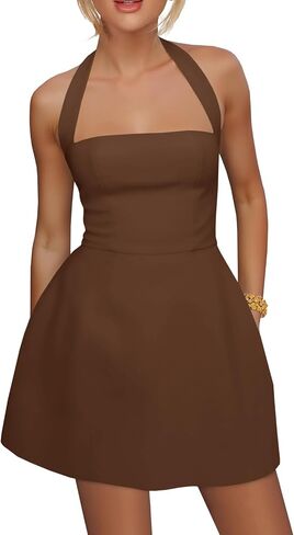 Yousify Womens Sexy Halter Mini Dress Summer Square Square الرقبة in Saudi Arabia