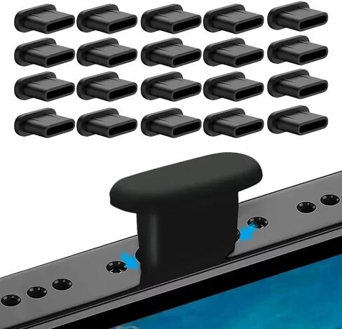 20Pcs Type-C Interface Hole Plug Universal Mobile Phone Charging Port Waterproof Dustproof Silicone Elastic Cover (Black) in Saudi Arabia