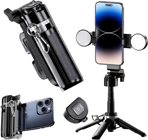 حامل ثلاثي القوائم صغير لعصا السيلفي لهاتف iPhone، ملحق ارتفاع قابل للتعديل بـ 6 أقسام (12-42 سم)، جهاز تحكم عن بعد بطول 10 أمتار بنقرة واحدة، مناسب للسفر/البث المباشر/مشاهد خارجية متعددة in Saudi Arabia