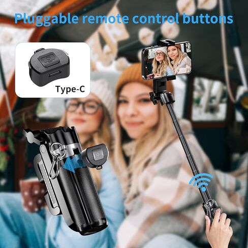 حامل ثلاثي القوائم صغير لعصا السيلفي لهاتف iPhone، ملحق ارتفاع قابل للتعديل بـ 6 أقسام (12-42 سم)، جهاز تحكم عن بعد بطول 10 أمتار بنقرة واحدة، مناسب للسفر/البث المباشر/مشاهد خارجية متعددة in Saudi Arabia