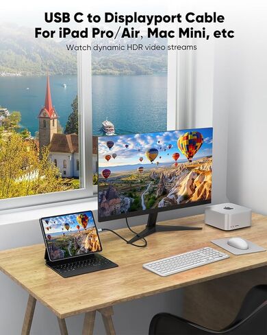 USB C to DisplayPort 1.4 Cable 6FT 8K@60Hz, 4K@240Hz, USBC Type C to DisplayPort Unidirectional USB C to DP Compatible with Thunderbolt 5/4/3, MacBook Pro/Air, iPad, iPhone 17/16, Mac mini in Kuwait