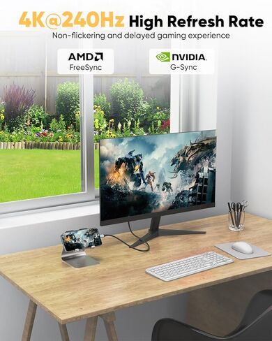 USB C to DisplayPort 1.4 Cable 6FT 8K@60Hz, 4K@240Hz, USBC Type C to DisplayPort Unidirectional USB C to DP Compatible with Thunderbolt 5/4/3, MacBook Pro/Air, iPad, iPhone 17/16, Mac mini in Kuwait