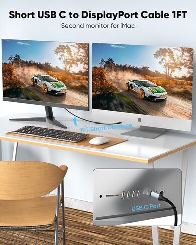 USB C to DisplayPort 1.4 Cable 1FT, 8K@60Hz Short USBC to DisplayPort 1.4 Cable 4K@240Hz Compatible with Thunderbolt 5/4/3, MacBook, Laptop, Mac mini, iPad, iPhone 16/17, Galaxy, G8/G9 in Kuwait