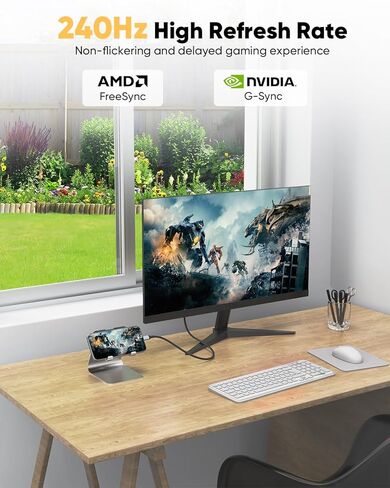 USB C to DisplayPort 1.4 Cable 1FT, 8K@60Hz Short USBC to DisplayPort 1.4 Cable 4K@240Hz Compatible with Thunderbolt 5/4/3, MacBook, Laptop, Mac mini, iPad, iPhone 16/17, Galaxy, G8/G9 in Kuwait