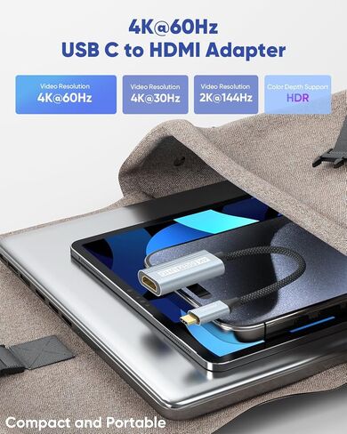 USB C to HDMI Adapter, 4K@60Hz USBC Type C to HDMI Adapter for Monitor Compatible with Thunderbolt 5/4/3 for MacBook Air/Pro, iPhone 17/16/15, iPad Pro/Air, iMac, Pixelbook, Laptop, Galaxy 25 in Kuwait