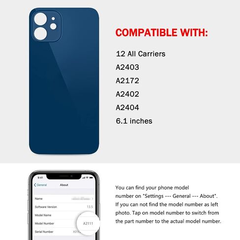 غطاء خلفي زجاجي بديل للشاشة الخلفية متوافق مع جميع شركات النقل iPhone 12 مقاس 6.1 بوصة (أزرق) in Kuwait