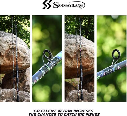 Sougayilang Fishing Rod, 2-Piece Graphite Composite Blank/Fiber Glass Spinning & Casting Rod with EVA Grip, Smooth Transition Fishing Pole in Saudi Arabia