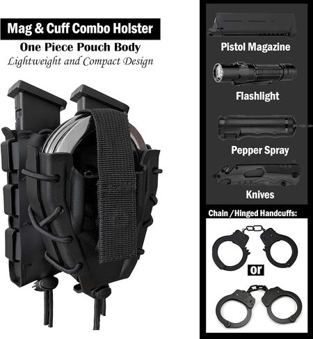 Magazine Handcuff Combo Holster Mag & Cuff Pouch Fits Glock, 9mm Magazine and Chain Handcuffs Right and Left Hand Black in Saudi Arabia