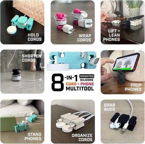 CordBrick Silicone & Steel Weighted Cord Holder for Nightstand. Travel Phone Charger Organizer. Useful iPhone Accessory. Small Gift for Guys, College Students. Tech Gadget for Teens, Men. Black in Kuwait