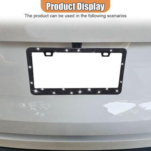 Bling Car License Plate Frame, Sparkly Rhinestone Auto License Plate Holder, Stainless Steel Crystal Automotive License Tag Cover, Universal Glitter Car Accessory for Women Men (White, 1PC) in Kuwait