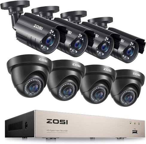 ZOSI 16CH 4K PoE Security Camera System,8X 5MP Outdoor Indoor PoE Cameras with 2-Way Audio,Person Vehicle Detection,Color Night Vision,16Channel 8MP NVR with 4TB HDD for Home Business 24/7 Recording in Saudi Arabia