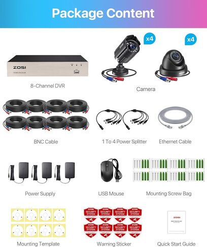 ZOSI 16CH 4K PoE Security Camera System,8X 5MP Outdoor Indoor PoE Cameras with 2-Way Audio,Person Vehicle Detection,Color Night Vision,16Channel 8MP NVR with 4TB HDD for Home Business 24/7 Recording in Saudi Arabia
