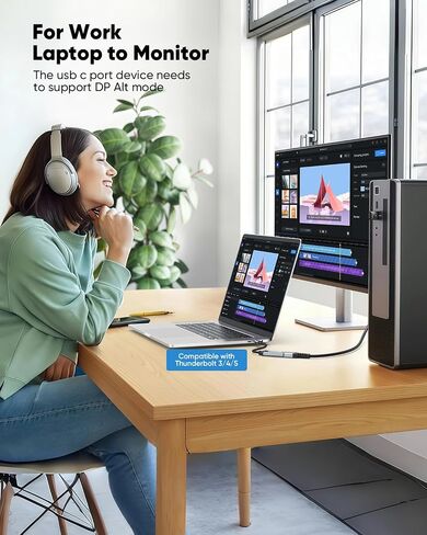 USB C to DisplayPort 1.4 Adapter 8K@60Hz, USBC to DisplayPort Adapter Compatible with Thunderbolt 5/4/3 (4K@240Hz/144Hz, HDR, 32.4Gbps DP) for MacBook Pro/Air, iPad, Surface, iPhone 17/16, XPS in Saudi Arabia