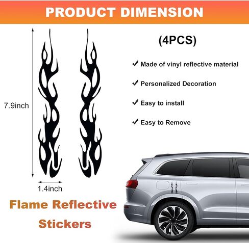 4 PCS Car Flame Reflecty Sticker ، Racing Sports Sports Stripe Macal ، ملصقات أمان للاصطدام الذاتي للاصطدام للاصطدام. in Saudi Arabia