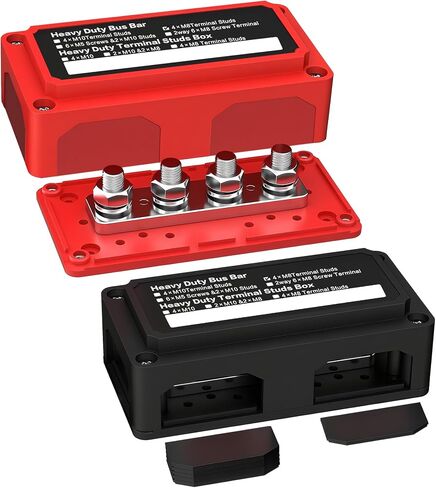IZTOSS 300A Bus Bar 12V Power Distribution Block Heavy Duty Battery Distribution Block with 4 x 5/16"(M8) Studs, Waterproof Bus bar Box for Marine Automotive Car Boat RV Solar (Black & Red) in Saudi Arabia