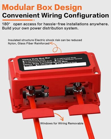 IZTOSS 300A Bus Bar 12V Power Distribution Block Heavy Duty Battery Distribution Block with 4 x 5/16"(M8) Studs, Waterproof Bus bar Box for Marine Automotive Car Boat RV Solar (Black & Red) in Saudi Arabia