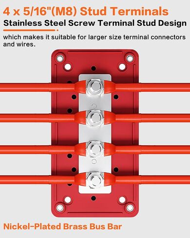 IZTOSS 300A Bus Bar 12V Power Distribution Block Heavy Duty Battery Distribution Block with 4 x 5/16"(M8) Studs, Waterproof Bus bar Box for Marine Automotive Car Boat RV Solar (Black & Red) in Saudi Arabia