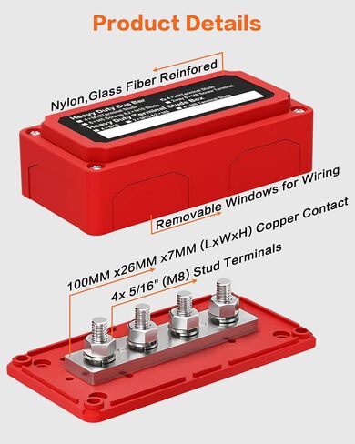 IZTOSS 300A Bus Bar 12V Power Distribution Block Heavy Duty Battery Distribution Block with 4 x 5/16"(M8) Studs, Waterproof Bus bar Box for Marine Automotive Car Boat RV Solar (Black & Red) in Saudi Arabia