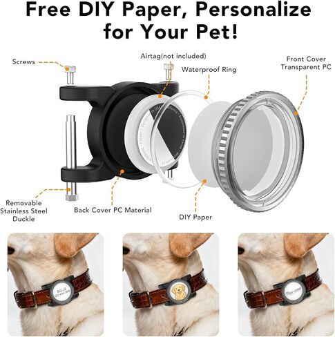 for Airtag Dog Collar Holder Waterproof, Easy Rotate Installation with DIY Paper, Airtag Holder for Dog & Cat Pet Collar with Protective Metal Tube, Fits 0.8-1.06" Strap Widths, 1 Pack (Black) in Saudi Arabia
