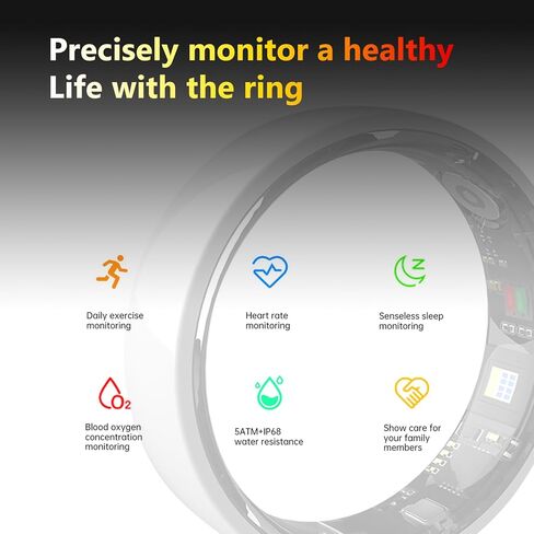 خاتم سيراميك ذكي للرجال والنساء، جهاز تتبع اللياقة البدنية والصحة والنوم والخطوات ومتوافق مع iOS وAndroid، بدون اشتراك (أبيض، 11) in Kuwait