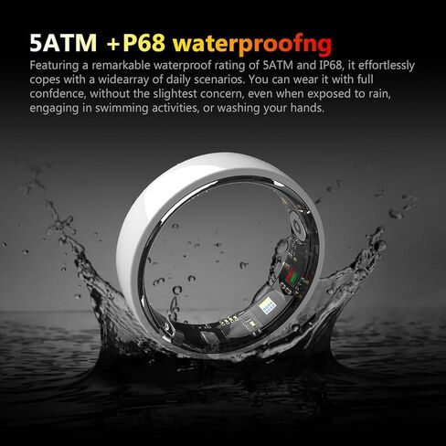 خاتم سيراميك ذكي للرجال والنساء، جهاز تتبع اللياقة البدنية والصحة والنوم والخطوات ومتوافق مع iOS وAndroid، بدون اشتراك (أبيض، 11) in Kuwait