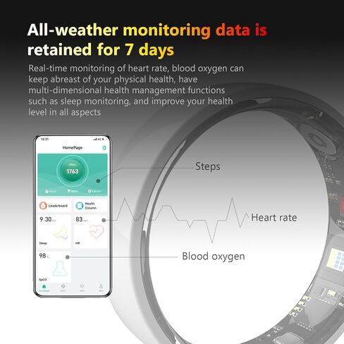 خاتم سيراميك ذكي للرجال والنساء، جهاز تتبع اللياقة البدنية والصحة والنوم والخطوات ومتوافق مع iOS وAndroid، بدون اشتراك (أبيض، 11) in Kuwait
