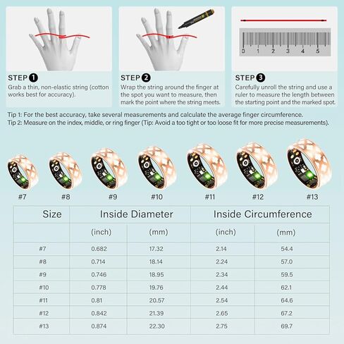 Smart Ring for Women Men, Fitness Tracker Ring with Heart Rate, Blood Oxygen, Blood Pressure, Sleep Tracker, Step Tracker (13#) in Kuwait