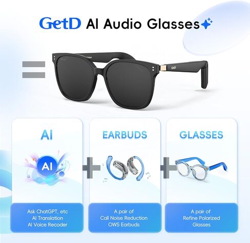 GetD AI Glasses for Men & Women, Smart Glasses Powered by ChatGPT with 145-Language Translation, Blue Light Filtering, Polarized & Photochromic Lenses, 11H Music Play for Travel and Daily Use 2026 NEW in Saudi Arabia