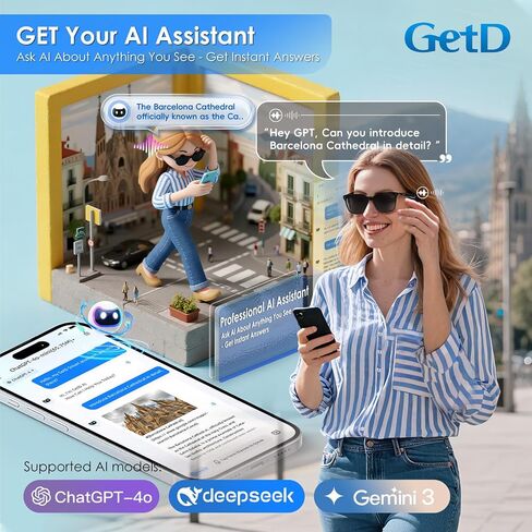 GetD AI Glasses for Men & Women, Smart Glasses Powered by ChatGPT with 145-Language Translation, Blue Light Filtering, Polarized & Photochromic Lenses, 11H Music Play for Travel and Daily Use 2026 NEW in Saudi Arabia