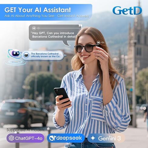 GetD AI Glasses for Men & Women, Smart Glasses Powered by ChatGPT with 145-Language Translation, Blue Light Filtering, Polarized & Photochromic Lenses, 11H Music Play for Travel and Daily Use 2026 NEW in Saudi Arabia