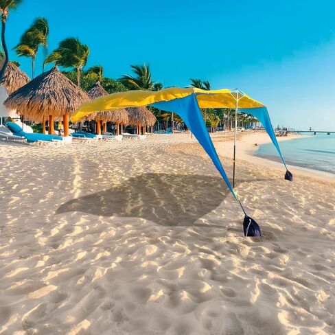 خيمة شاطئ Shark FIN Shade Beach مظلة الرياح والشمس المحمولة سهلة الإعداد بعامل حماية من الأشعة فوق البنفسجية 50+ لا يلزم تجميع 3-30 ميل في الساعة - من 1 إلى 8 أشخاص - تتضمن أربطة ربط - مقاسان كبيران 9 × 10 بوصة وعملاق 13.5 × 10 بوصة في انتظار براءات الاخت in Kuwait