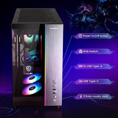 STORMCRAFT Phantom AI Gaming Desktop Intel Core Ultra 7 265F 5.3 GHz,Geforce RTX 5080 with 32GB DDR5 RGB Memory 6000MHz, 2TB NVME SSD,360 AIO Cooler,B860 Chipset,850w Gold PSU,WiFi,BT,USB-C in Kuwait