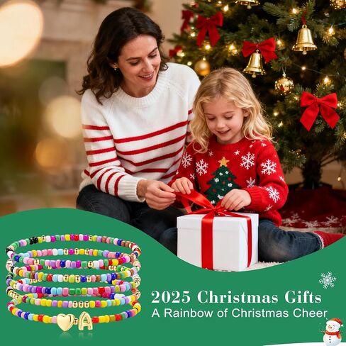 M MOOHAM 5PCS Colorful Beaded Initial Bracelets for Girls Women - Cute Stretch Heart Letter Beaded Bracelet Bohemian Initial Stackable Bracelet Birthday Gift Jewelry for Kids Teen Girl in Kuwait