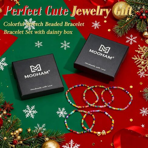 M MOOHAM 5PCS Colorful Beaded Initial Bracelets for Girls Women - Cute Stretch Heart Letter Beaded Bracelet Bohemian Initial Stackable Bracelet Birthday Gift Jewelry for Kids Teen Girl in Kuwait