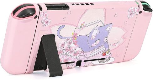 GamePals Cute Protective Shell for Switch, Soft Dockable Case for Nintendo Switch Console and Joycon with 2 Thumb Grips, Anti-Scratch Slim Cover, Sakura Cat (Pink) in Saudi Arabia