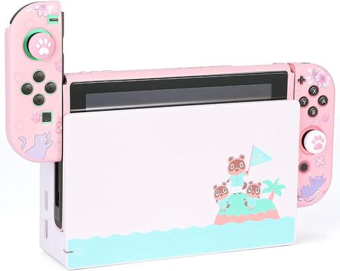 GamePals Cute Protective Shell for Switch, Soft Dockable Case for Nintendo Switch Console and Joycon with 2 Thumb Grips, Anti-Scratch Slim Cover, Sakura Cat (Pink) in Saudi Arabia