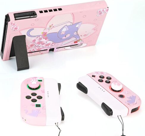 GamePals Cute Protective Shell for Switch, Soft Dockable Case for Nintendo Switch Console and Joycon with 2 Thumb Grips, Anti-Scratch Slim Cover, Sakura Cat (Pink) in Saudi Arabia