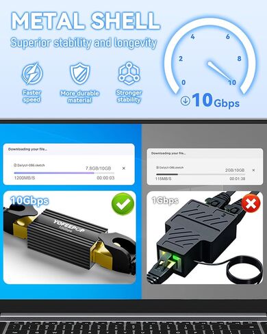 وصلة إيثرنت RJ45، موسع كابل شبكة 10 جيجابت في الثانية لـ Cat8/7/6/5، أنثى إلى أنثى، هيكل من سبائك الألومنيوم، نطاق 328 قدم، عبوتان (أسود) in Kuwait