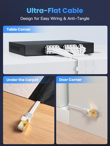 Cat 8 Ethernet Cable 15 ft Flat White, 40Gbps 2000MHz High Speed LAN Internet Network Cord, SFTP Shielded RJ45 Connector for PC, Laptops, Router, Modem, Servers, Gaming, TV, and More in Kuwait