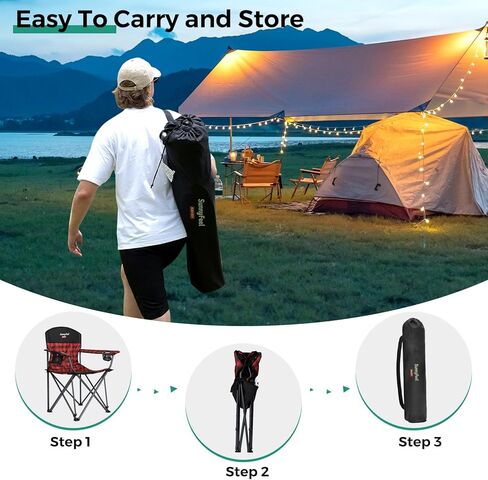 SUNNYFEEL XXL كرسي تخييم كبير الحجم شديد التحمل 800 رطل للأشخاص طويل القامة، كراسي حديقة رباعية مبطنة قابلة للطي مع مسند للذراع وحامل أكواب وجيب للاستخدام في الهواء الطلق/السفر/النزهة/المخيم/الرياضة in Kuwait