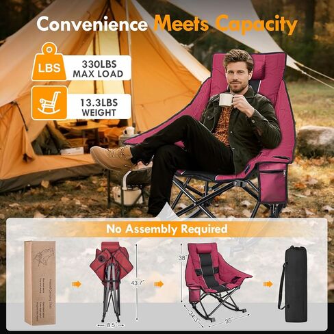 Slendor Oversized Heated Camping Chair with 2000mAh Battery, Padded & Pillow Heated Rocking Chair, 3 Adjustable Heat Settings Camping Rocker Chair for Easy Setup and Foldable Storage in Saudi Arabia